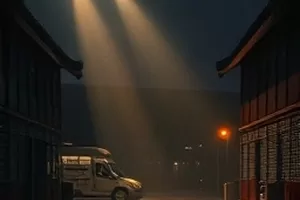 剧集《琥珀列车》画面，黄昏时分的长途列车餐车